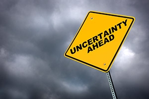 Ominous 'Uncertainty ahead' road sign