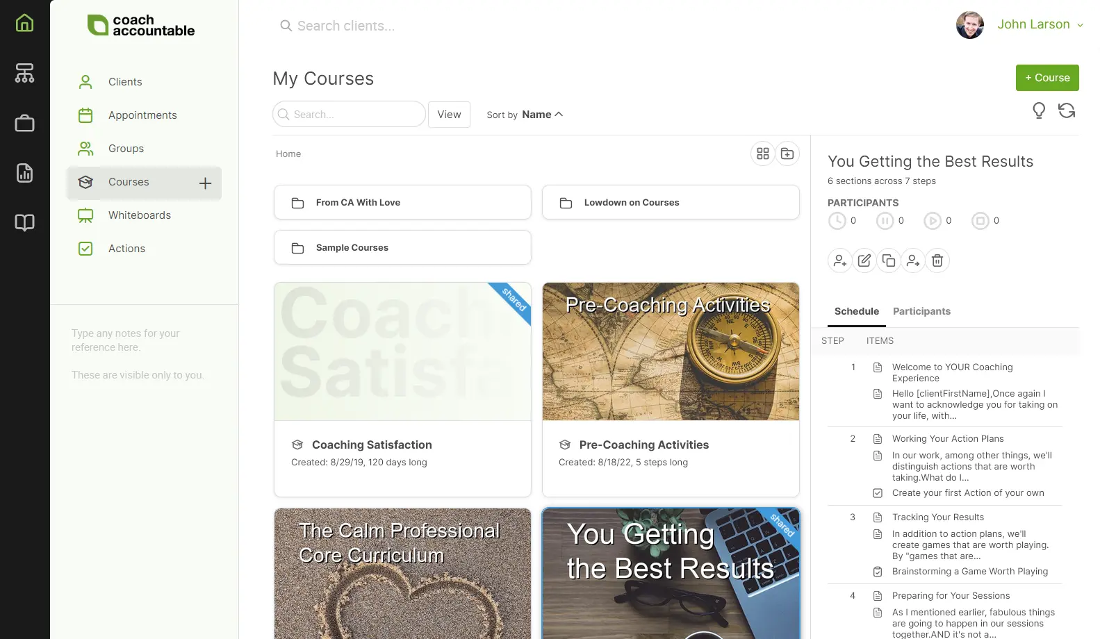 Screenshot of CoachAccountable courses