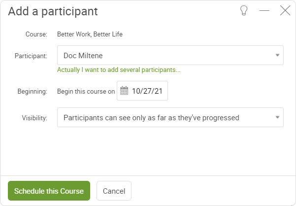 Add a participant to your course with just a few clicks.