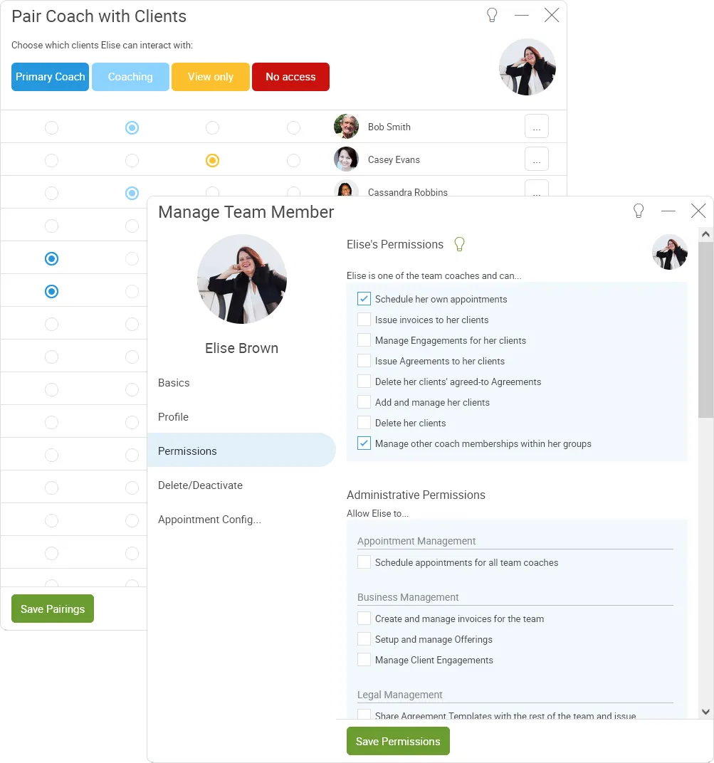 An app screenshot of team management functionality